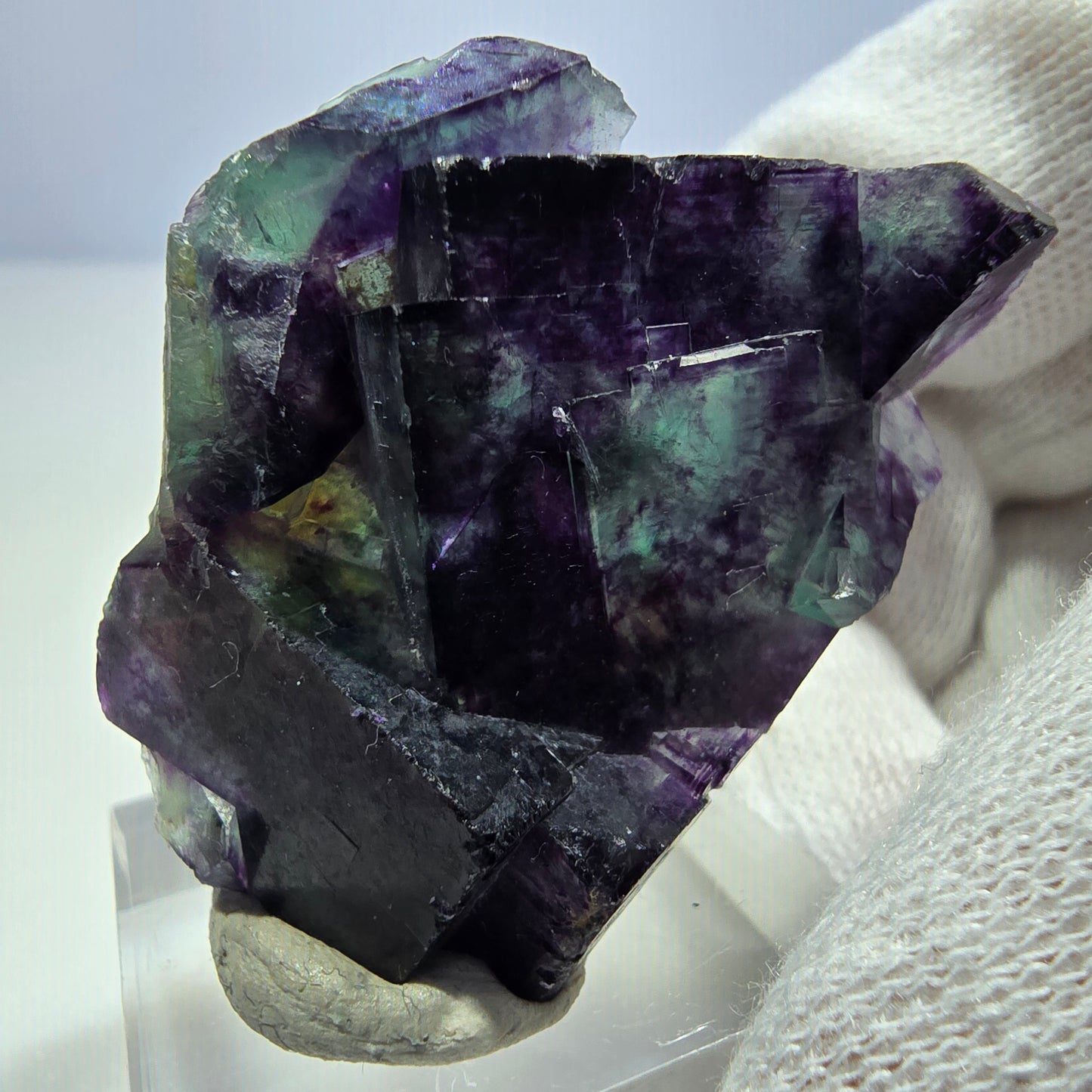 Seltene Phantom Fluorit Würfel Stufe zonal grün lila Okorusu, Namibia 43*34*16mm