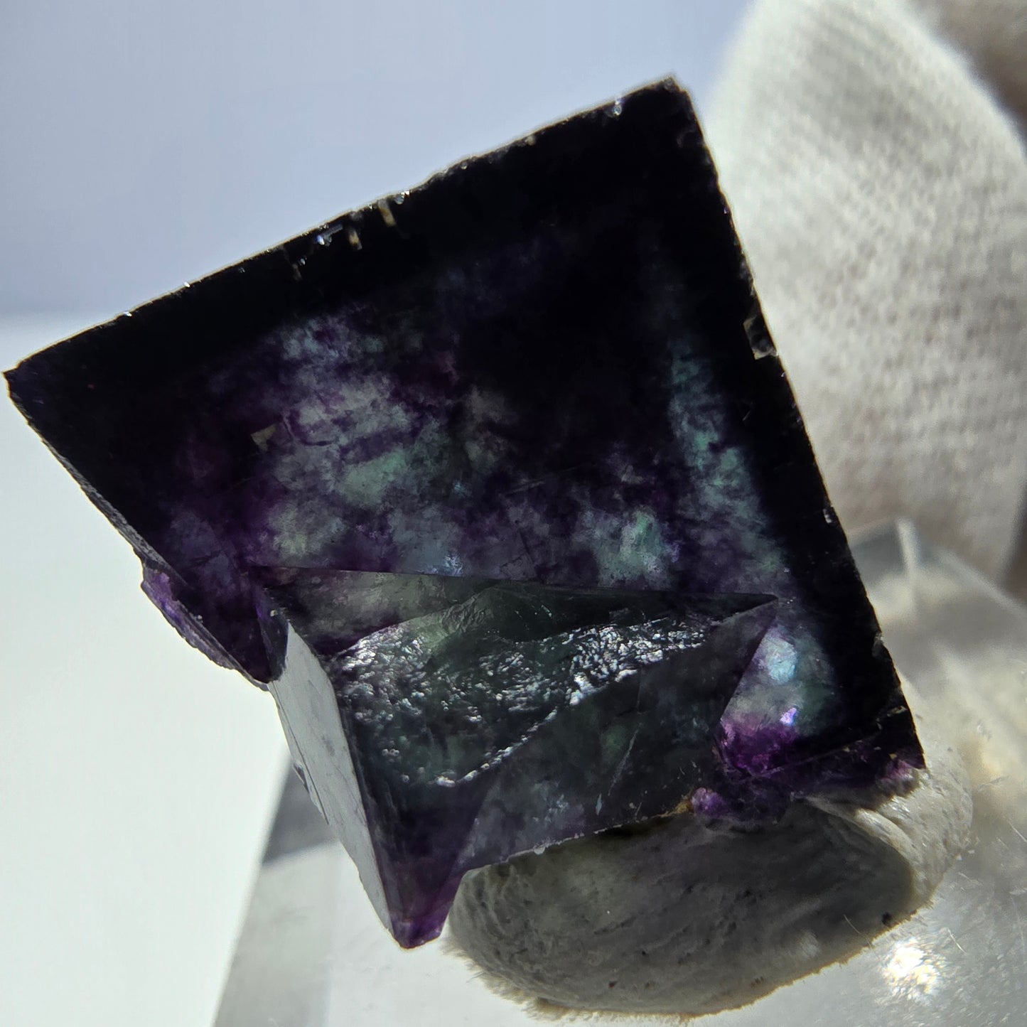Klare Phantom Fluorit Würfel Stufe zonal grün lila Okorusu, Namibia 23*17*22mm