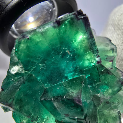 Spécimen rare de cube de fluorite fantôme, vert zonal et violet, Okorusu, Namibie, 39 x 34 x 19 mm 
