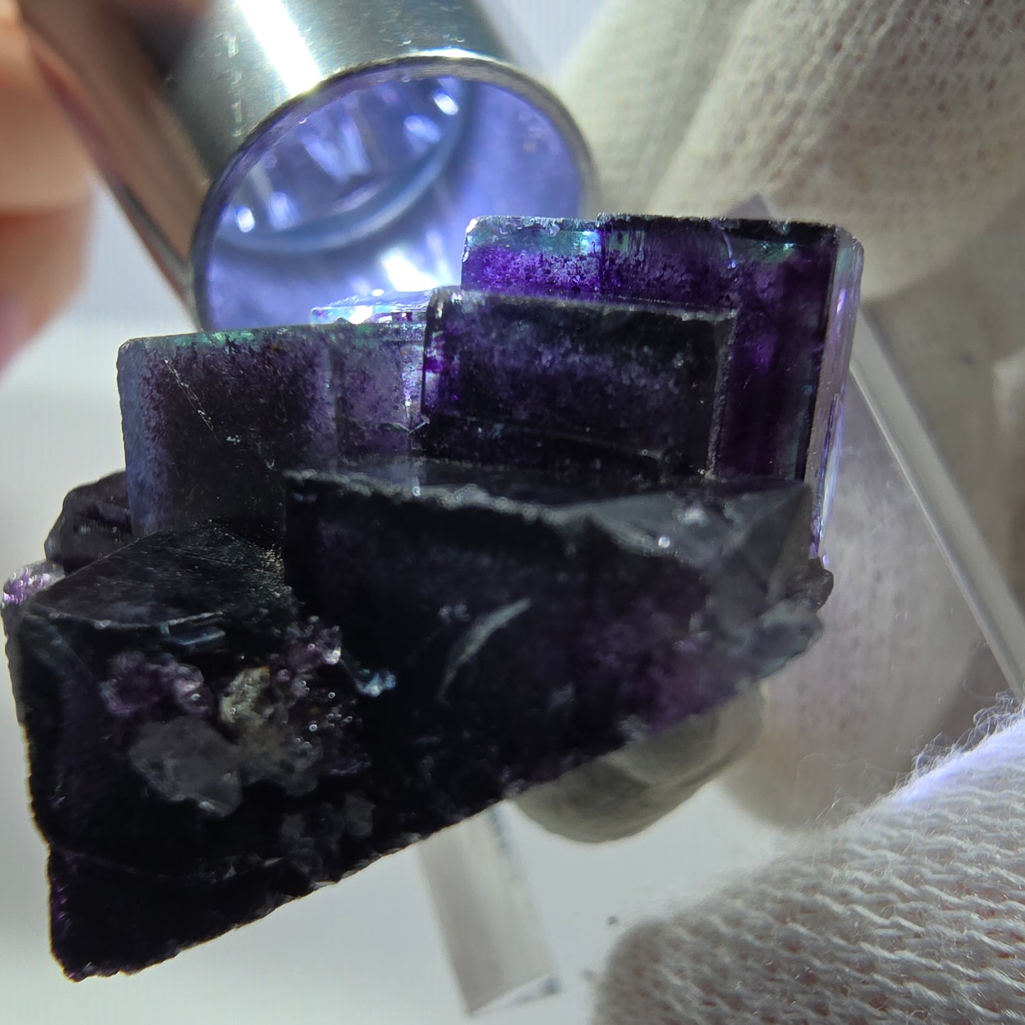 Klare Phantom Fluorit Würfel Stufe zonal grün lila Okorusu, Namibia 33*26*17mm