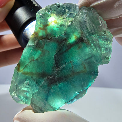 Spécimen de cube de fluorite fantôme transparente, vert parqueté, Okorusu, Namibie, 60 x 45 x 24 mm 