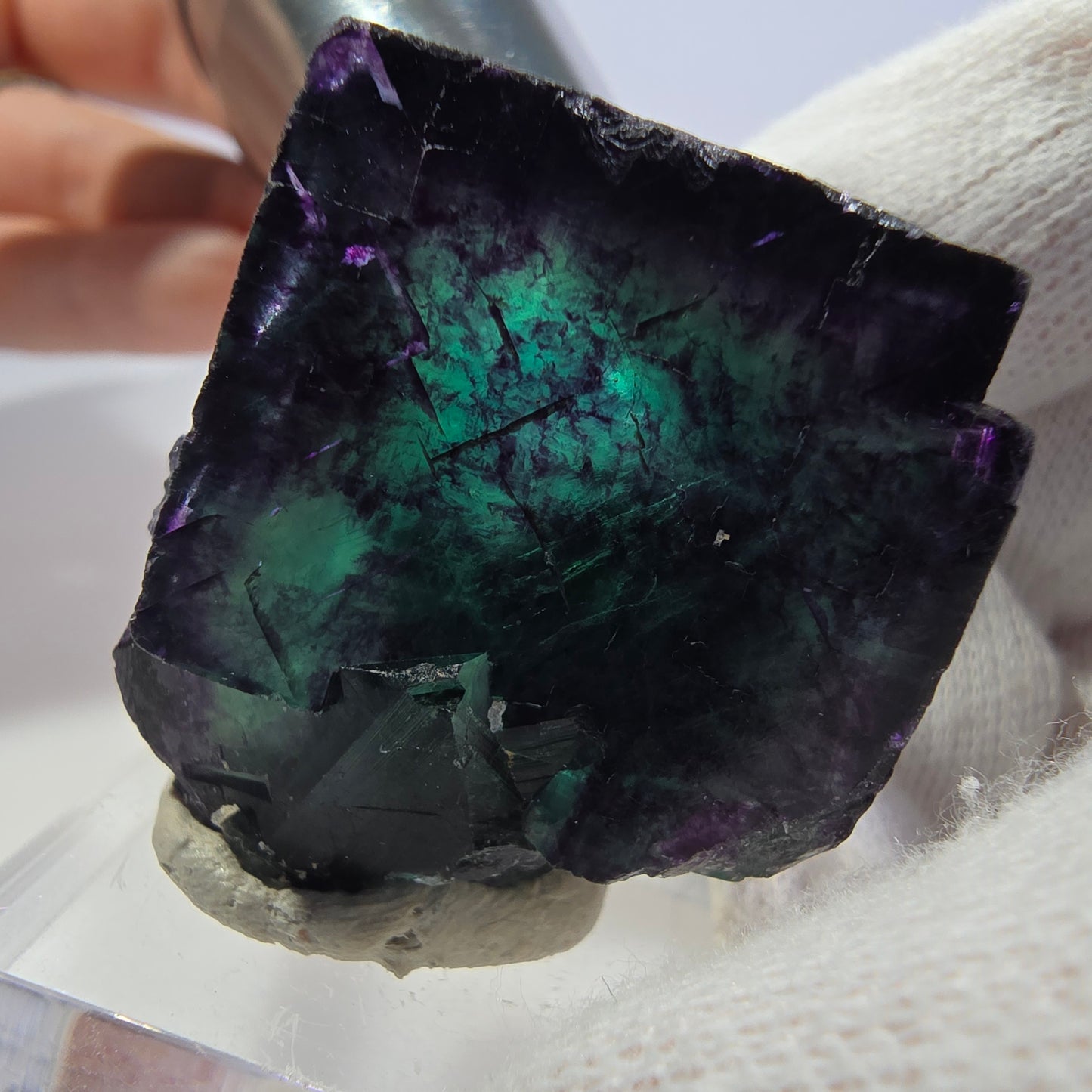 Klare Phantom Fluorit Würfel Stufe zonal grün lila Okorusu, Namibia 37*32*29mm