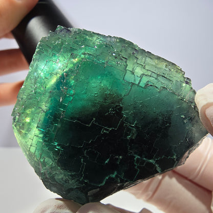 Spécimen de cube de fluorite fantôme transparente, vert parqueté, Okorusu, Namibie, 52 x 49 x 41 mm 
