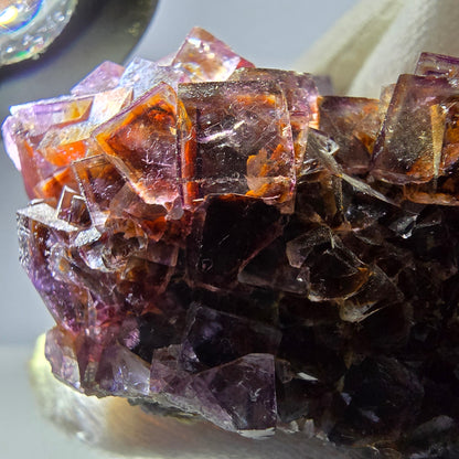 Rare spécimen de cube de fluorite fantôme, violet jaune Okorusu Namibie 63*59*34mm 