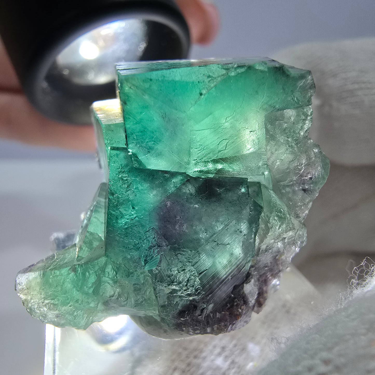 Spécimen zonal de cube de fluorite fantôme, vert violet, Okorusu, Namibie, 30 x 28 x 24 mm 