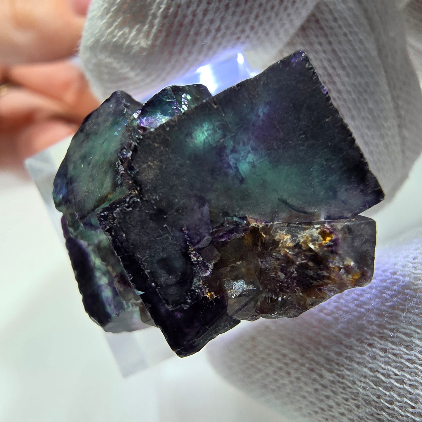Seltene Phantom Fluorit Würfel Stufe zonal grün lila Okorusu, Namibia 31*23*19mm