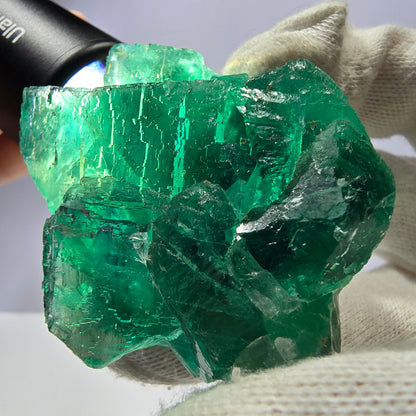 Grand spécimen de cube de fluorite fantôme, parqueté vert Okorusu, Namibie, 69 x 46 x 32 mm 