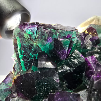 Grand spécimen de cube de fluorite fantôme vert violet zonal 11:11 Angel Pocket, Namibie 80*73*30mm 