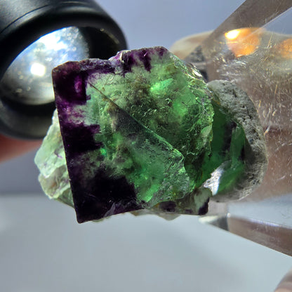 Spécimen de cube de fluorite fantôme, parqueté vert violet Okorusu, Namibie 27*25*20 mm 