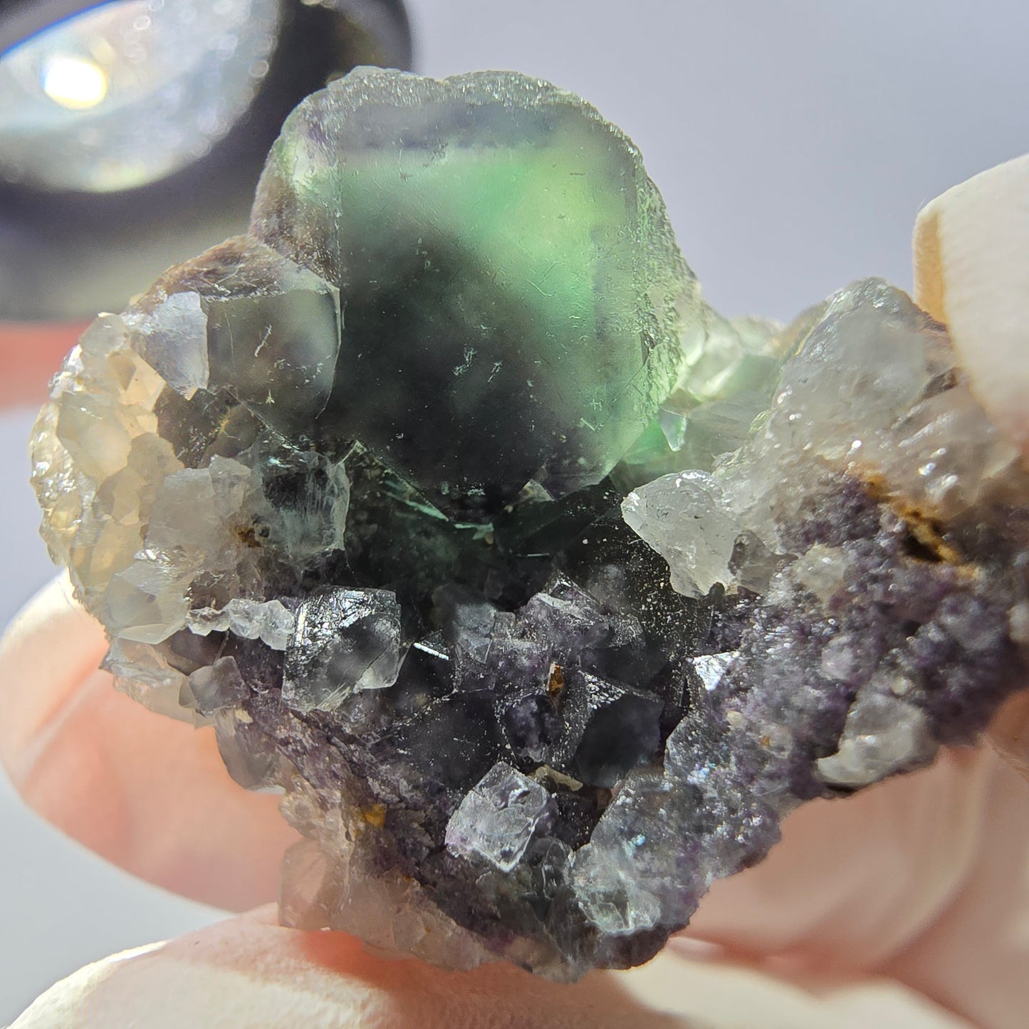 Rare cube de fluorite fantôme, spécimen de quartz vert Okorusu, Namibie, 29 x 24 x 19 mm 