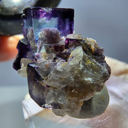 Phantom Fluorit Würfel, parkettiert, Quarz Stufe Okorusu, Namibia 28*24*19mm