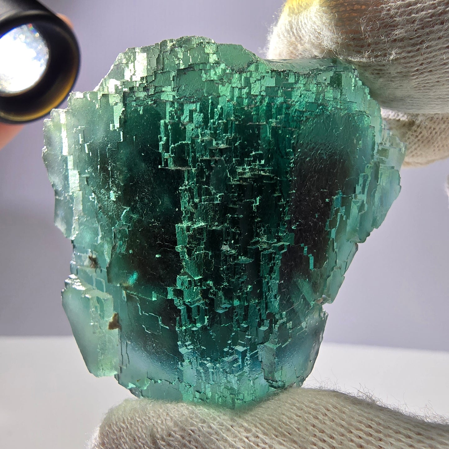 Spécimen de cube de fluorite fantôme transparente, parqueté Okorusu Namibie 66*54*34mm 