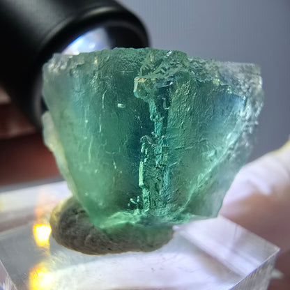 Cube de fluorite fantôme transparente parquetée, vert Okorusu, Namibie 21 x 21 x 19 mm 