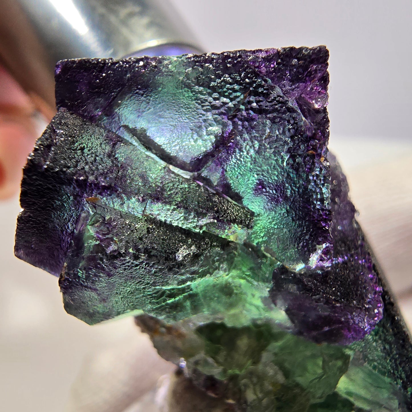 Spécimen zonal de cube de fluorite fantôme, vert violet, Okorusu, Namibie, 40 x 30 x 26 mm 