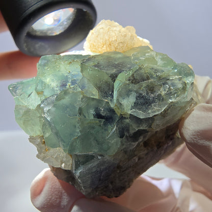 Rare cube de fluorite fantôme, spécimen de quartz vert violet Okorusu Namibie 53*35*38mm 