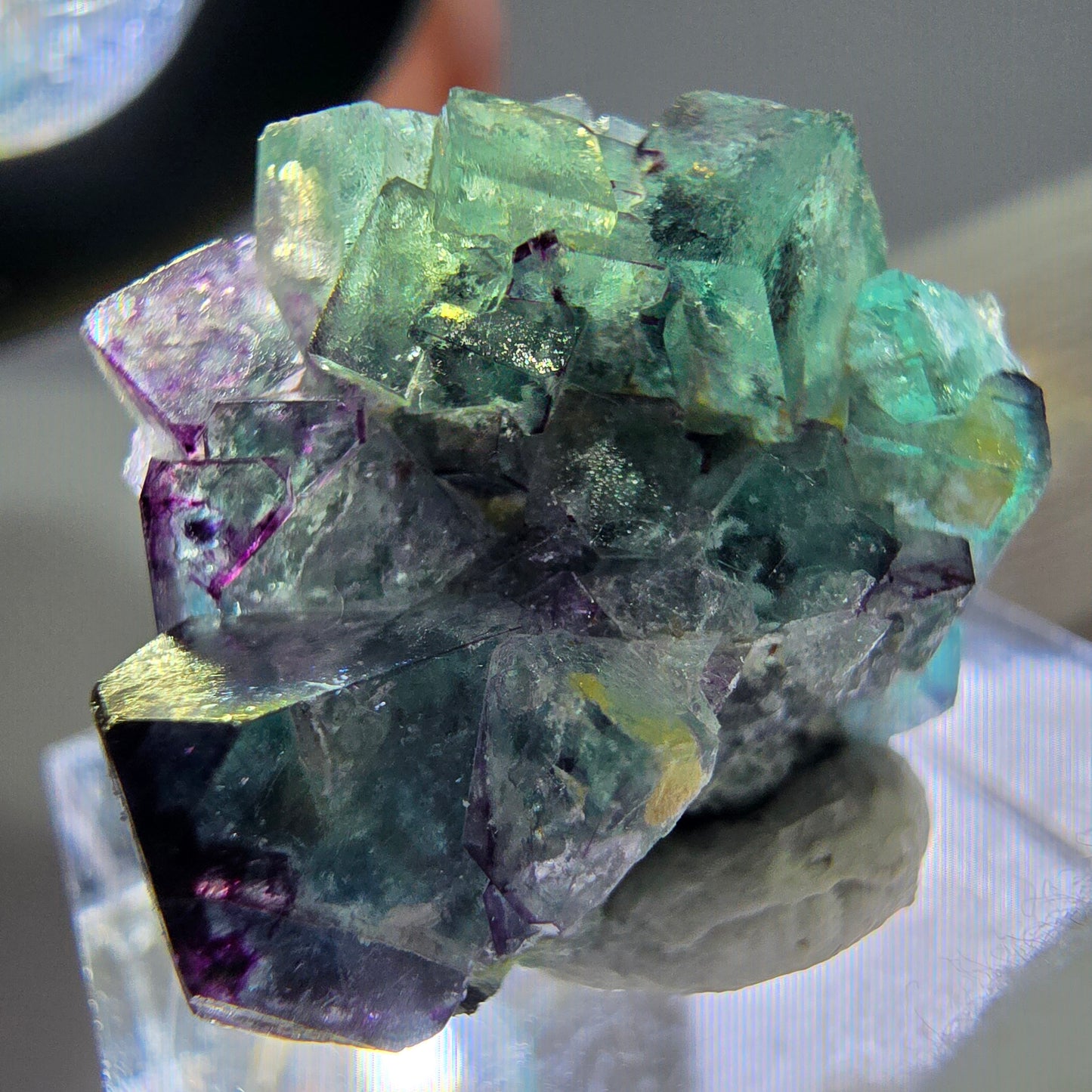 Spécimen de cube de fluorite fantôme zonal, de muscovite et de tourmaline Schorl, Erongo, Namibie, 22 x 19 x 14 mm 