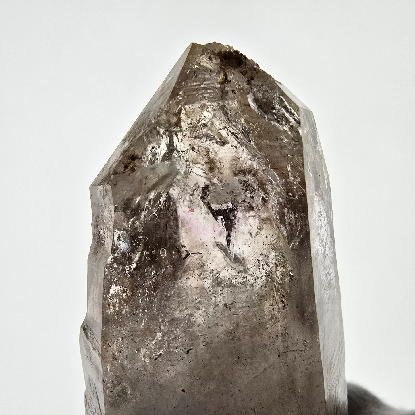 Quartz fumé squelette Enhydro DT, calcite UV, 1 poche Bubble Valentine, Namibie 87 x 34 x 24 mm 