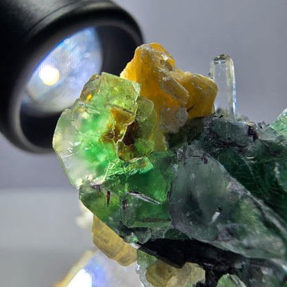 Spécimen de fluorite fantôme, tourmaline Schorl et quartz fumé, Erongo, Namibie, 30 x 22 x 22 mm 