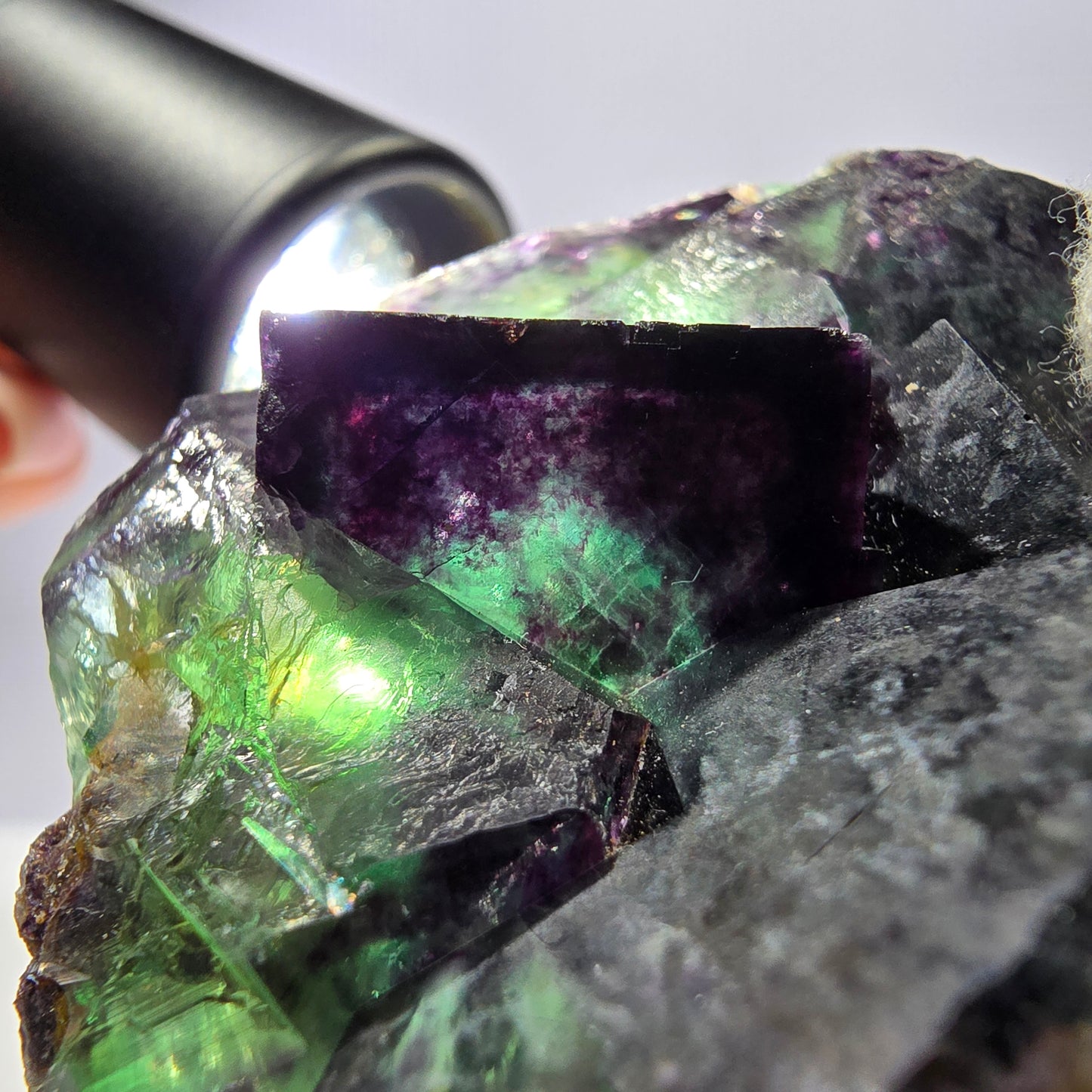Spécimen de cube de fluorite fantôme transparent, parqueté, zonal, Okorusu, Namibie, 76 x 46 x 28 mm 