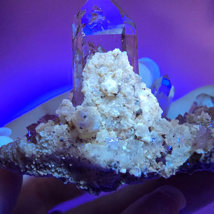 Enhydro Harlequin Quartz fumé, calcite UV Stage Valentine Pocket Goboboseb Namibie 55*36*35mm 