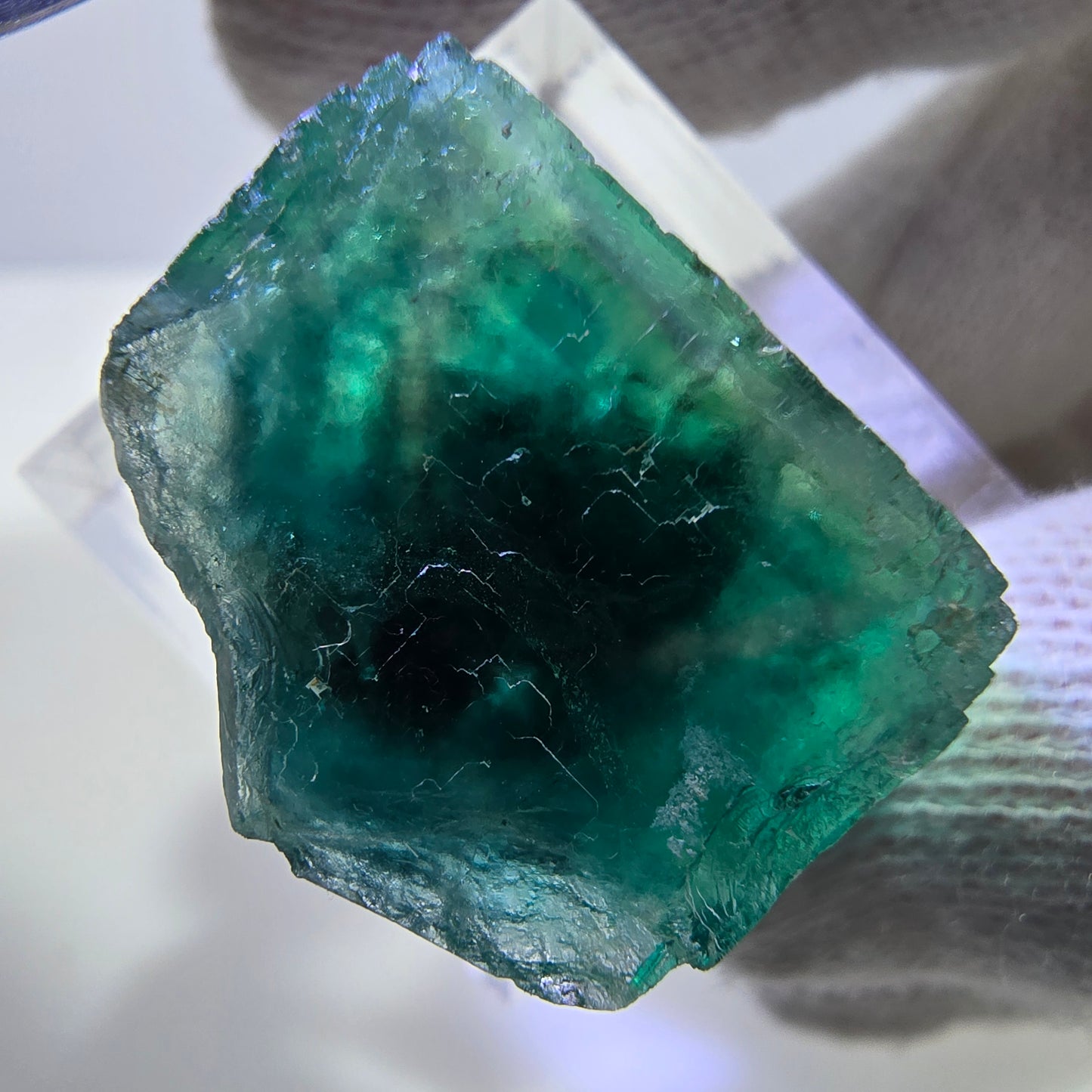 Rare cube de fluorite fantôme, vert violet, Okorusu, Namibie, 26 x 26 x 20 mm 