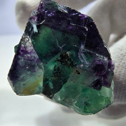 Spécimen rare de cube de fluorite fantôme, vert zonal et violet, Okorusu, Namibie, 31 x 39 x 20 mm 