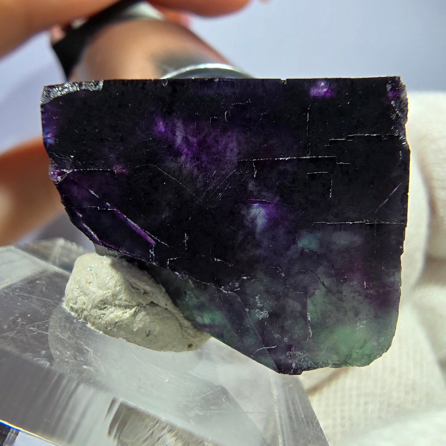Seltener Phantom Fluorit Würfel, zonal grün lila Okorusu, Namibia 23*20*18mm