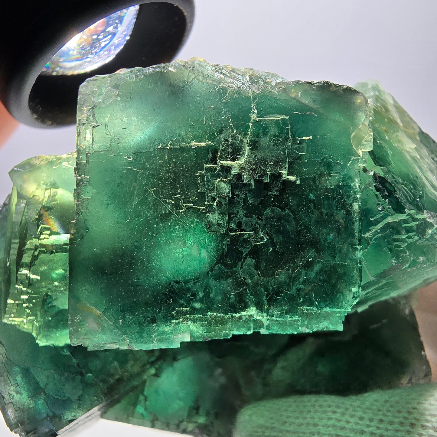 Grand spécimen de cube de fluorite fantôme, vert parqueté Okorusu, Namibie 84*80*40 mm 
