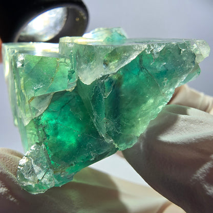 Spécimen de cube de fluorite fantôme transparente, vert parqueté, Okorusu, Namibie, 43 x 37 x 21 mm 