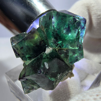 Spécimen zonal de cube de fluorite fantôme, vert violet, Okorusu, Namibie, 32 x 23 x 17 mm 