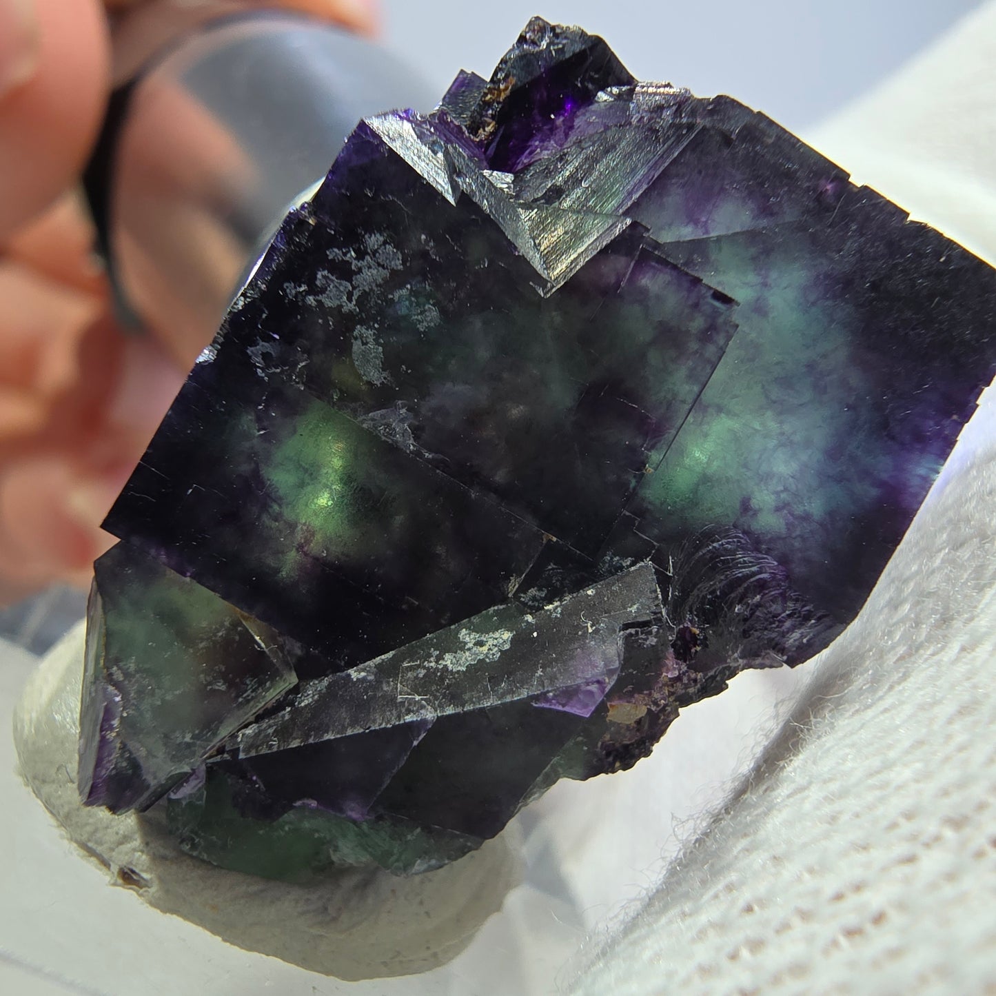 Seltene Phantom Fluorit Würfel Stufe zonal grün lila Okorusu, Namibia 29*23*20mm