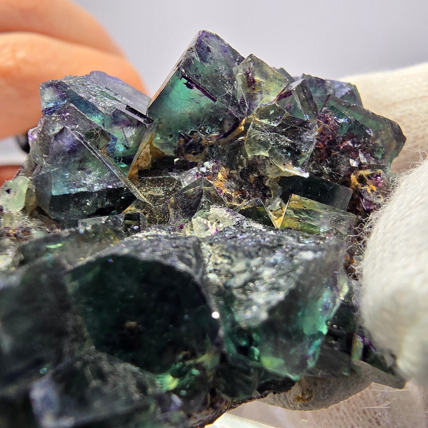 Clear Phantom Fluorite Cube Specimen zonal green purple Okorusu, Namibia 60*39*24mm 
