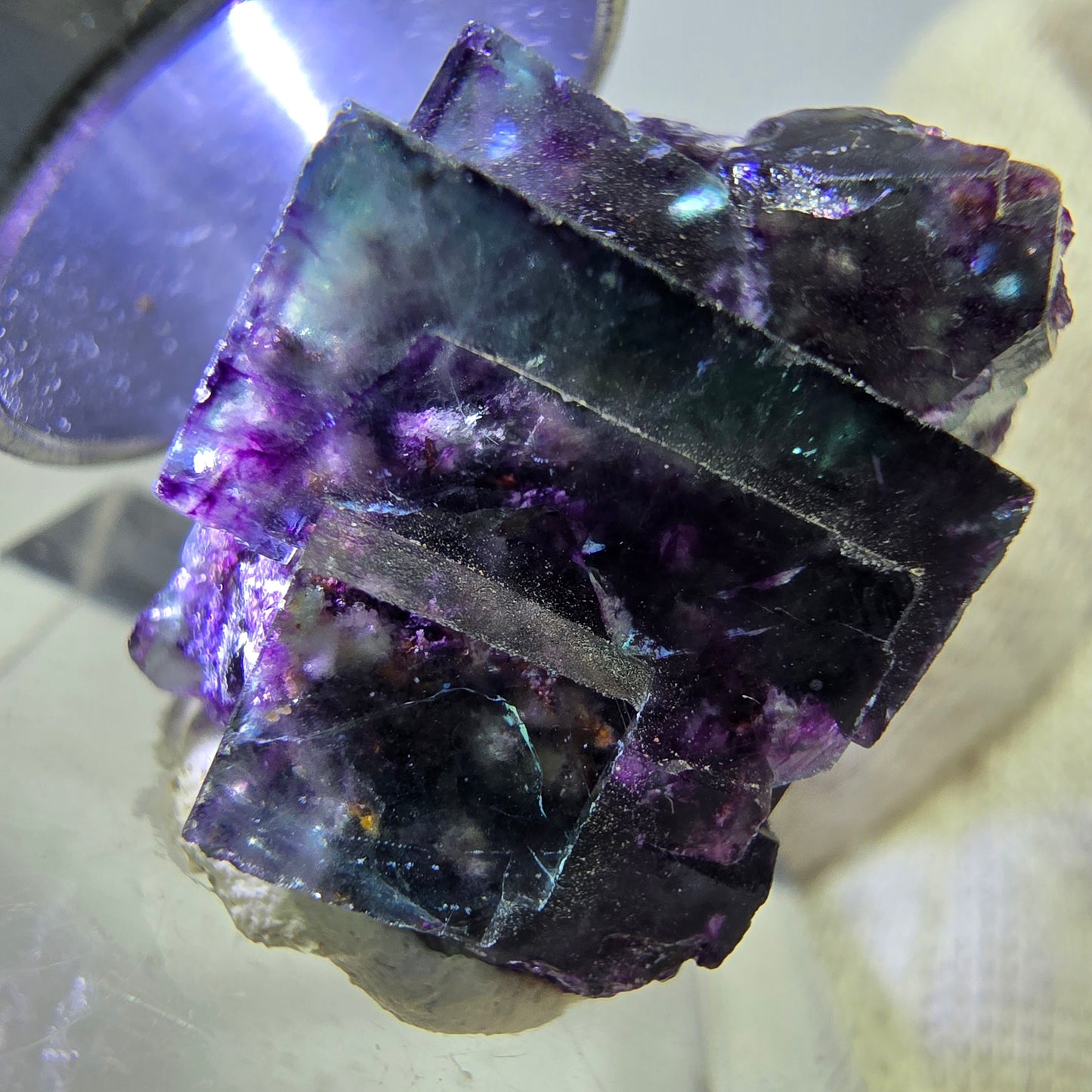 Seltene Phantom Fluorit Würfel Stufe zonal grün lila Okorusu, Namibia 23*19*15mm