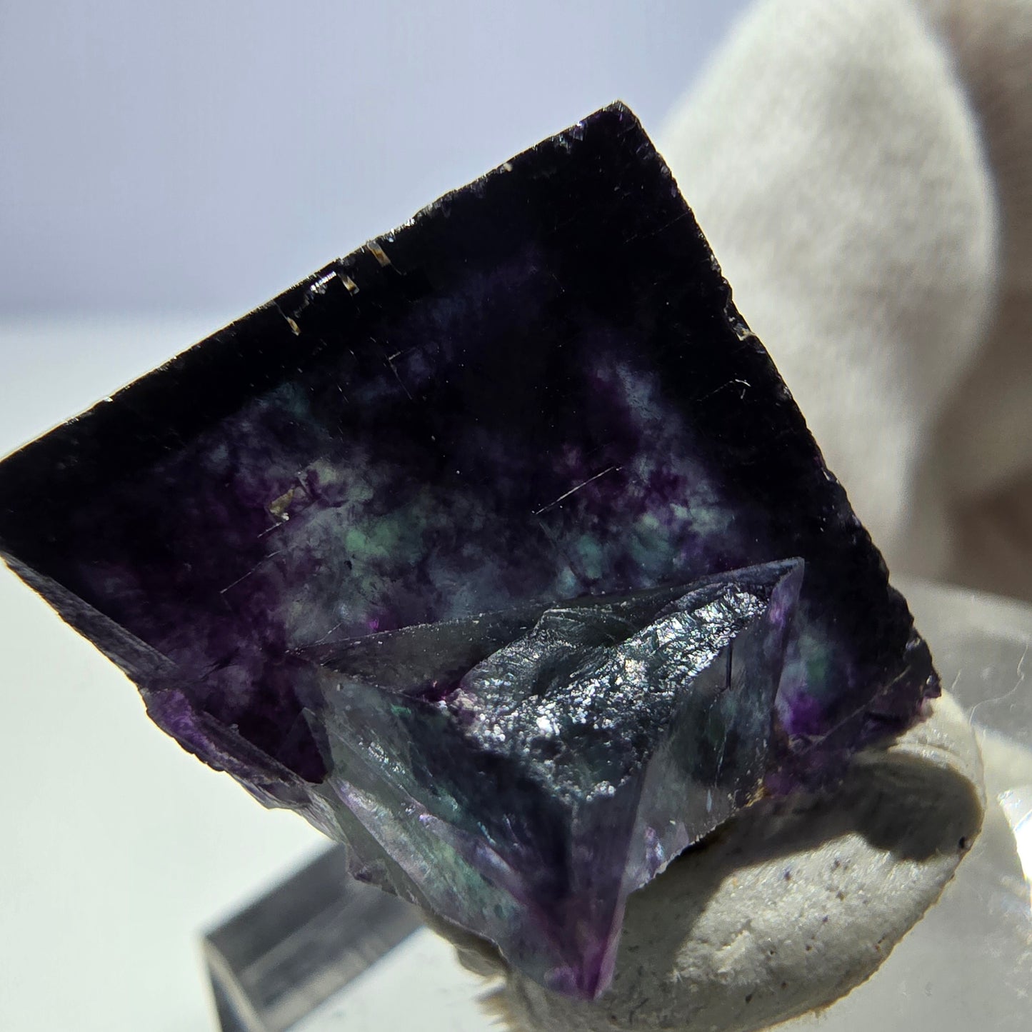 Klare Phantom Fluorit Würfel Stufe zonal grün lila Okorusu, Namibia 23*17*22mm