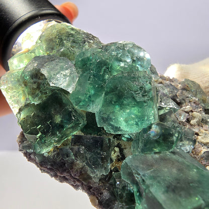 Grand cube de fluorite fantôme vert étagé Okorusu Namibie 105 x 45 x 36 mm 