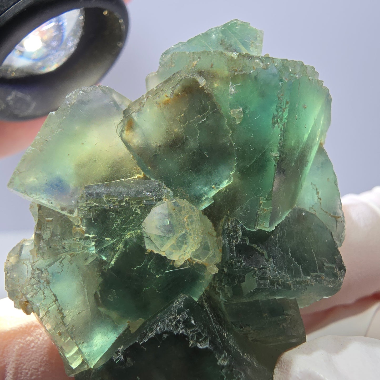 Rare cube de fluorite fantôme, spécimen de quartz vert Okorusu, Namibie, 55 x 36 x 20 mm 