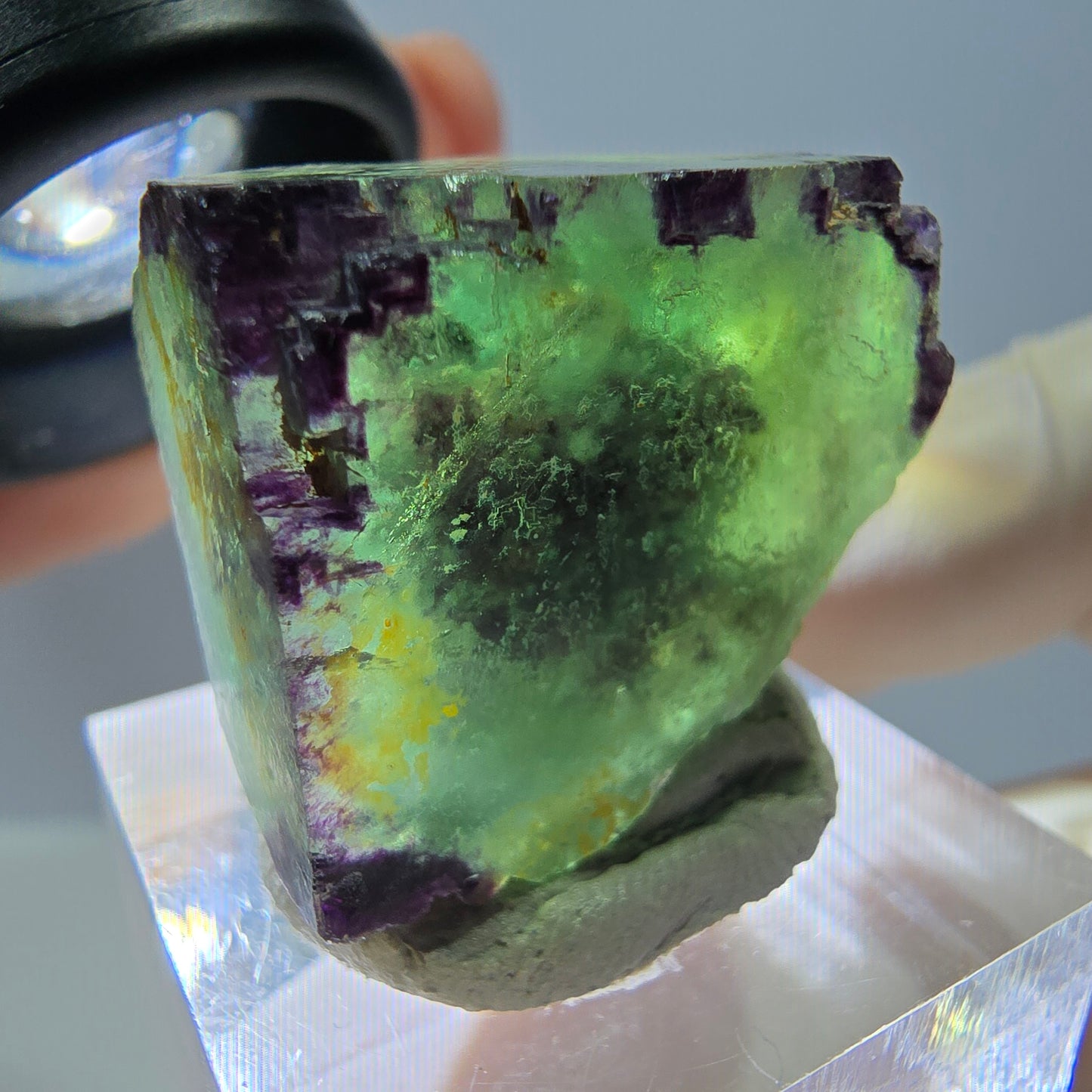 Cube de fluorite fantôme parqueté, zonal, vert violet Okorusu, Namibie 24*22*17mm 