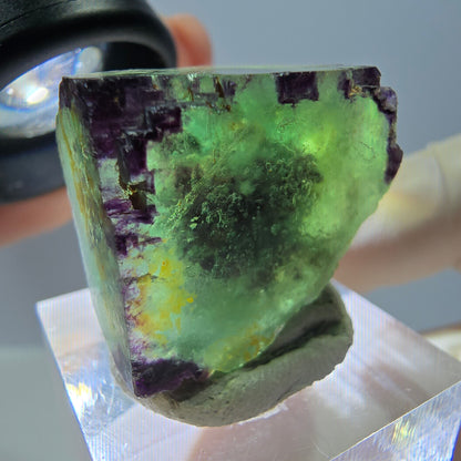 Cube de fluorite fantôme parqueté, zonal, vert violet Okorusu, Namibie 24*22*17mm 