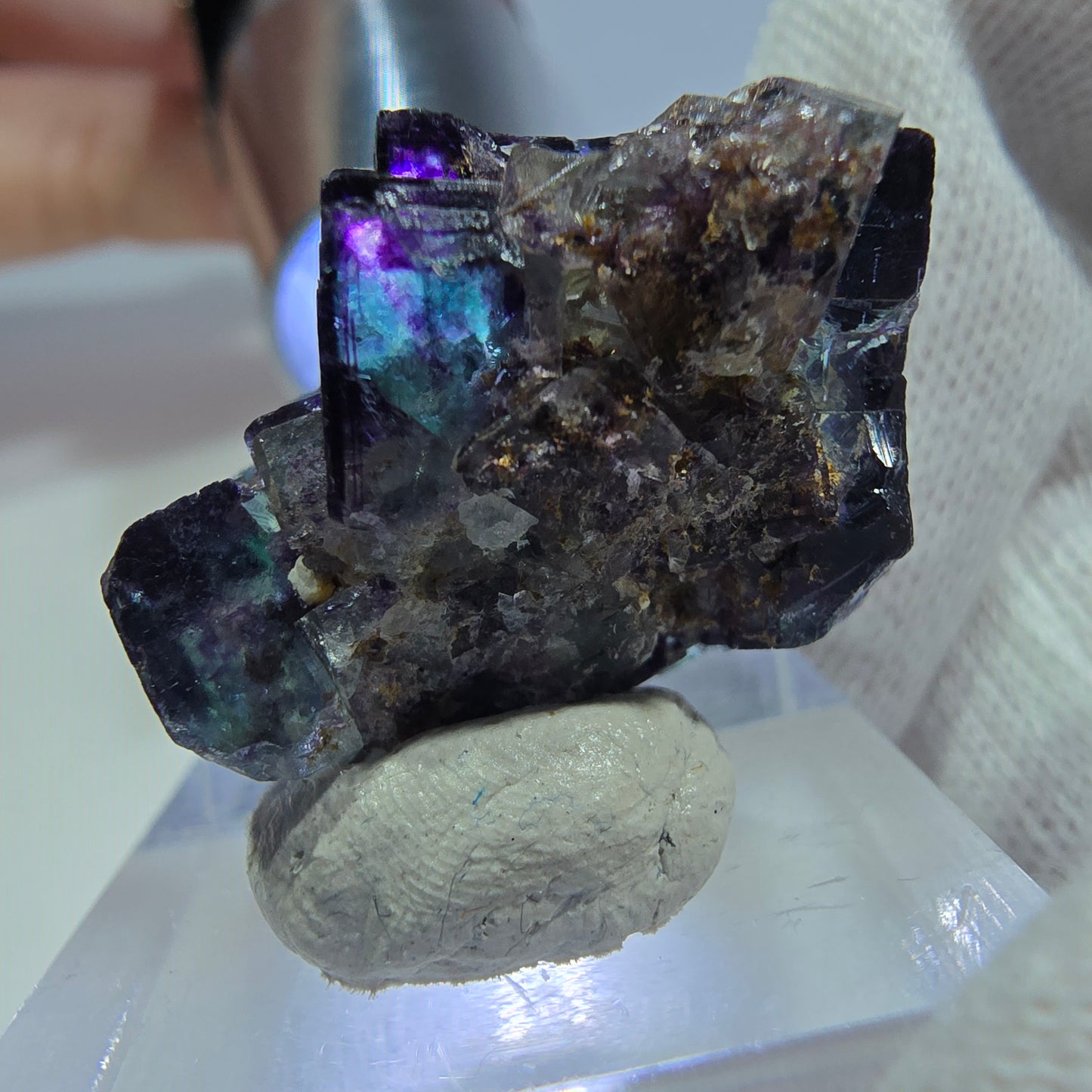 Seltene Phantom Fluorit Würfel Stufe zonal grün lila Okorusu, Namibia 31*23*19mm