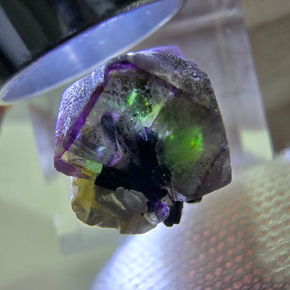 Cube de fluorite fantôme hexagonal, muscovite, tourmaline Schörl Erongo, Namibie 21*14*11mm 
