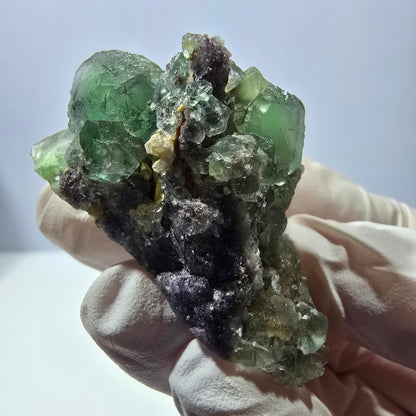 Rare cube de fluorite fantôme, spécimen de quartz vert violet Okorusu Namibie 47 x 28 x 25 mm 