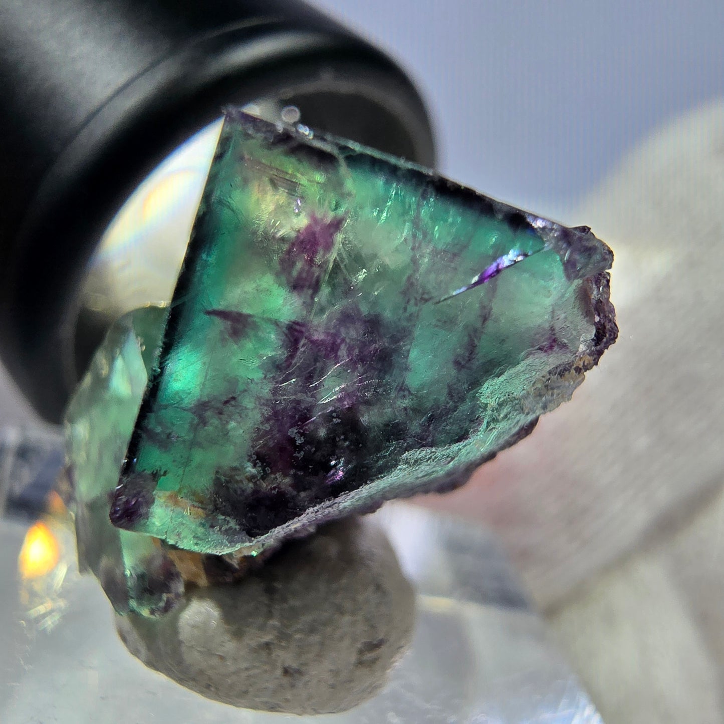 Spécimen rare de cube de fluorite fantôme, vert zonal et violet, Okorusu, Namibie, 24 x 16 x 17 mm 