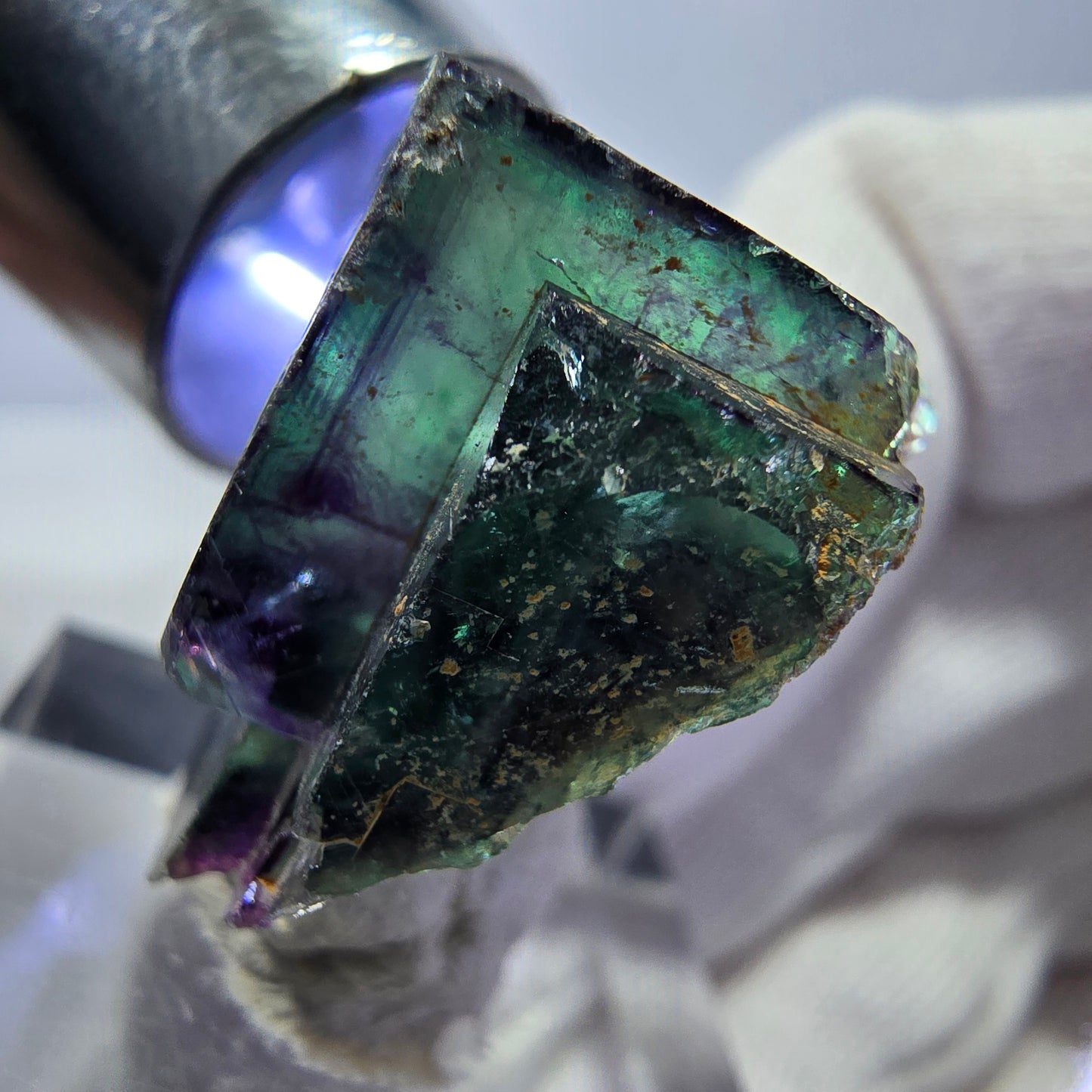 Spécimen zonal de cube de fluorite fantôme, vert violet, Okorusu, Namibie, 30 x 26 x 17 mm 