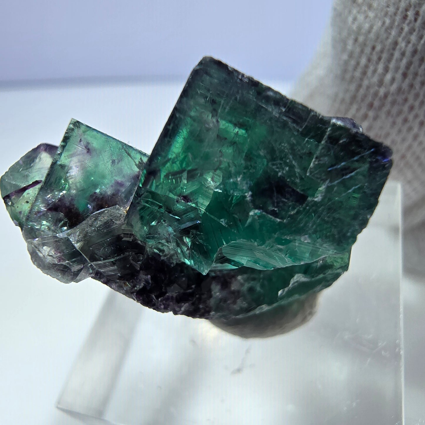 Seltene Phantom Fluorit Würfel Stufe zonal grün lila Okorusu, Namibia 28*25*17mm