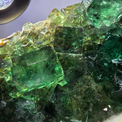 Spécimen de cube de fluorite fantôme transparente, parqueté Okorusu Namibie 95*54*21mm 