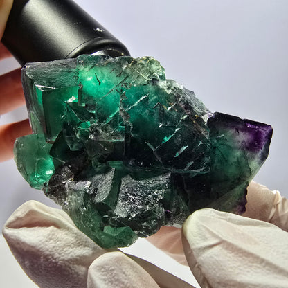 Spécimen de cube de fluorite fantôme, parqueté, vert violet Okorusu, Namibie 62*46*32mm 