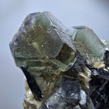 Phantom fluorite hexagonal, Schörl tourmaline, muscovite Erongo, Namibia 48*46*35mm 