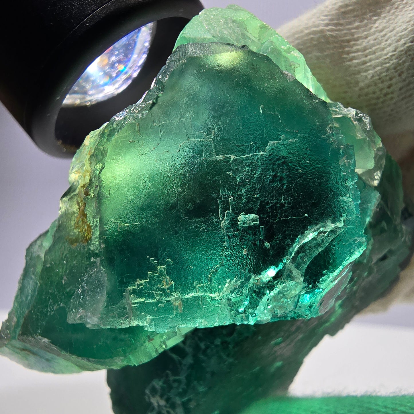 Rare spécimen de cube de fluorite fantôme, parqueté vert Okorusu, Namibie, 77 x 73 x 27 mm 