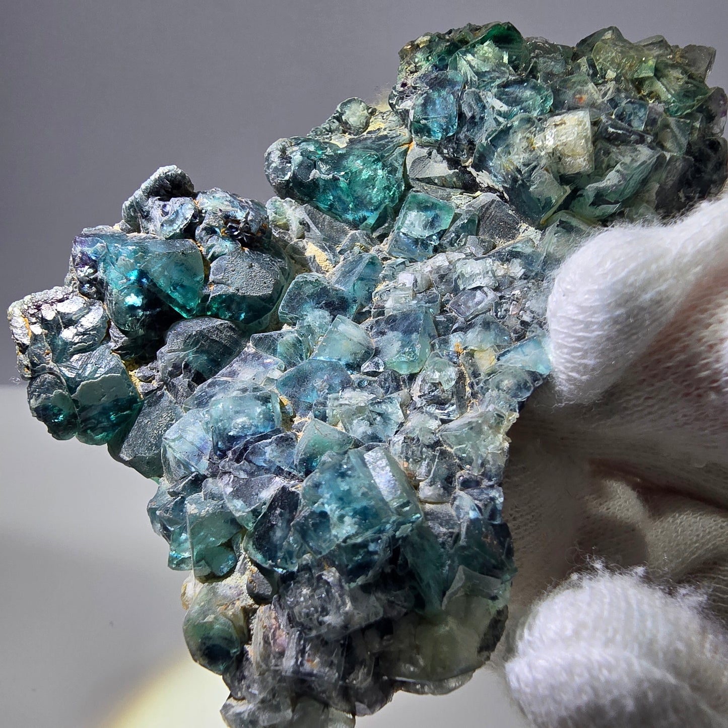 Rares cubes de fluorite fantôme zonaux, vert violet, Erongo, Namibie 75 x 53 x 15 mm 