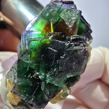 Cube de fluorite fantôme, zonal, muscovite, spécimen de tourmaline Schorl, Erongo, Namibie, 37 x 24 x 20 mm 